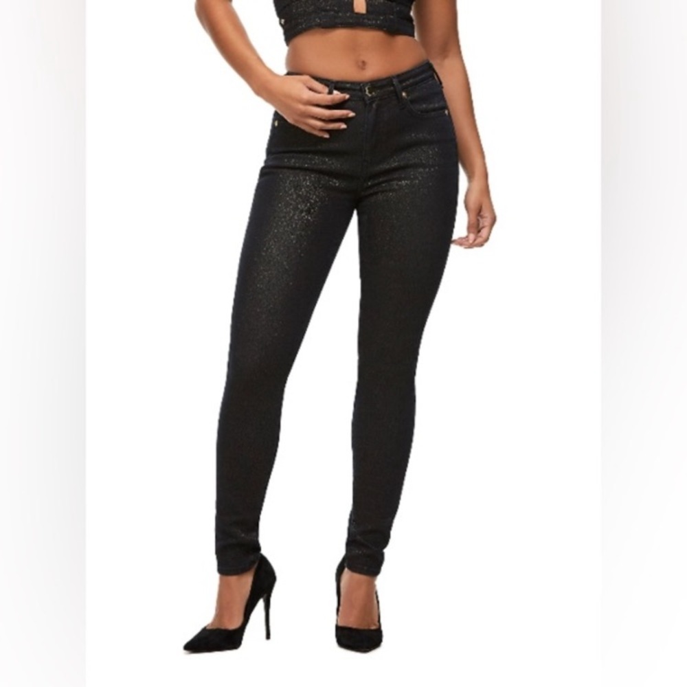 TRUE RELIGION HALLE HIGH RISE SUPER SKINNY IN GLITZ BLACK SPARKLY SKINNY HI RISE